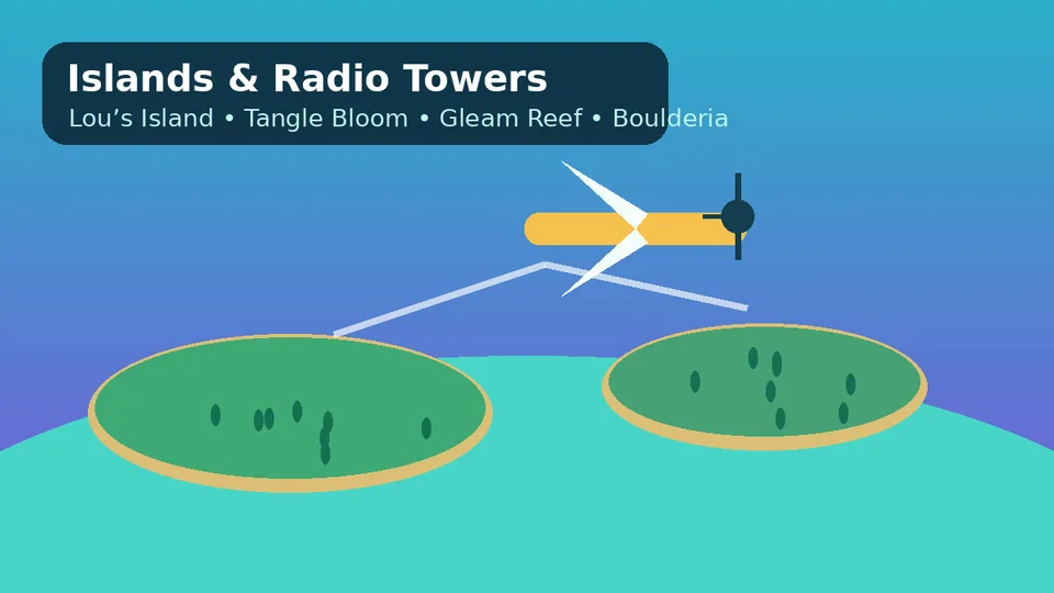 Island route and radio tower map concept